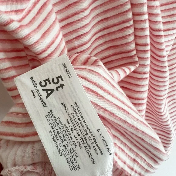 Carter's Pink and White Striped Ruffle Neck Tank Top Toddler Girls 5T - Picture 2 of 6